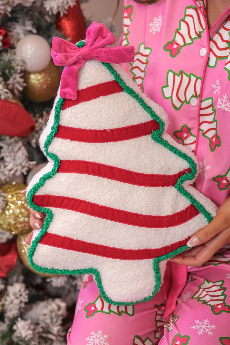Candy Cane Bow Christmas Pillow