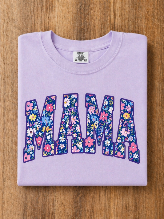 Comfort Colors Orchid MAMA Floral Tee – Colorful Flower Graphic T-Shirt