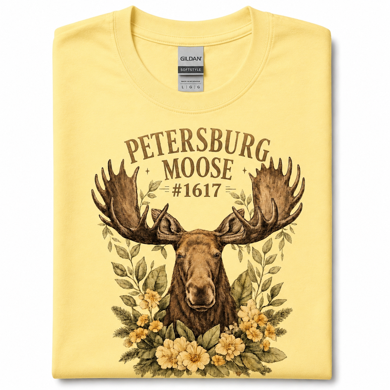 Petersburg Moose #1617 Floral Moose Graphic T-Shirt | Rustic Moose Tee