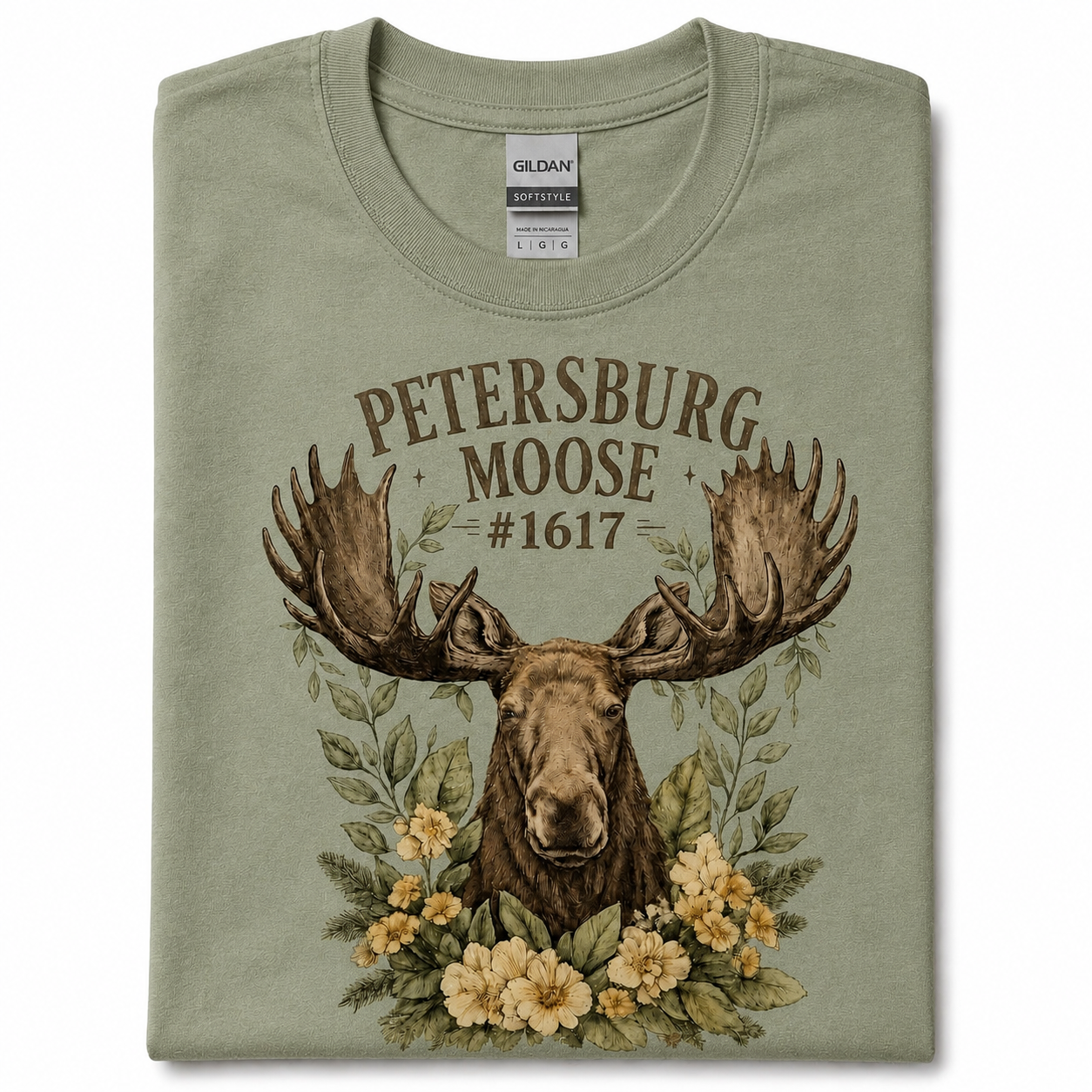 Petersburg Moose #1617 Floral Moose Graphic T-Shirt | Rustic Moose Tee