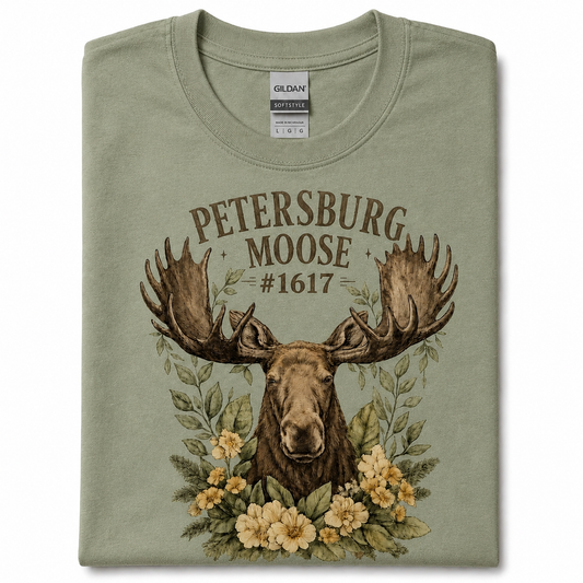 Petersburg Moose #1617 Floral Moose Graphic T-Shirt | Rustic Moose Tee