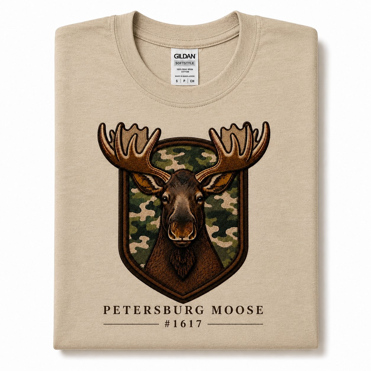 Petersburg Moose #1617 Camo Crest Graphic T-Shirt | Moose Patch Style Tee