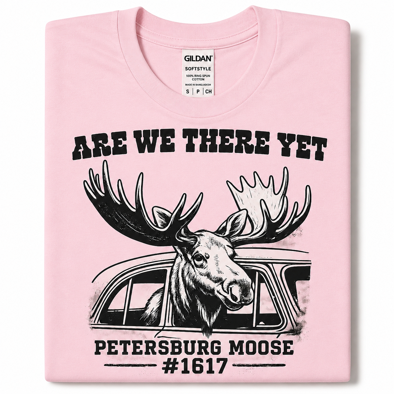 Petersburg Moose #1617 “Are We There Yet?” Graphic T-Shirt | Moose Car Window Tee