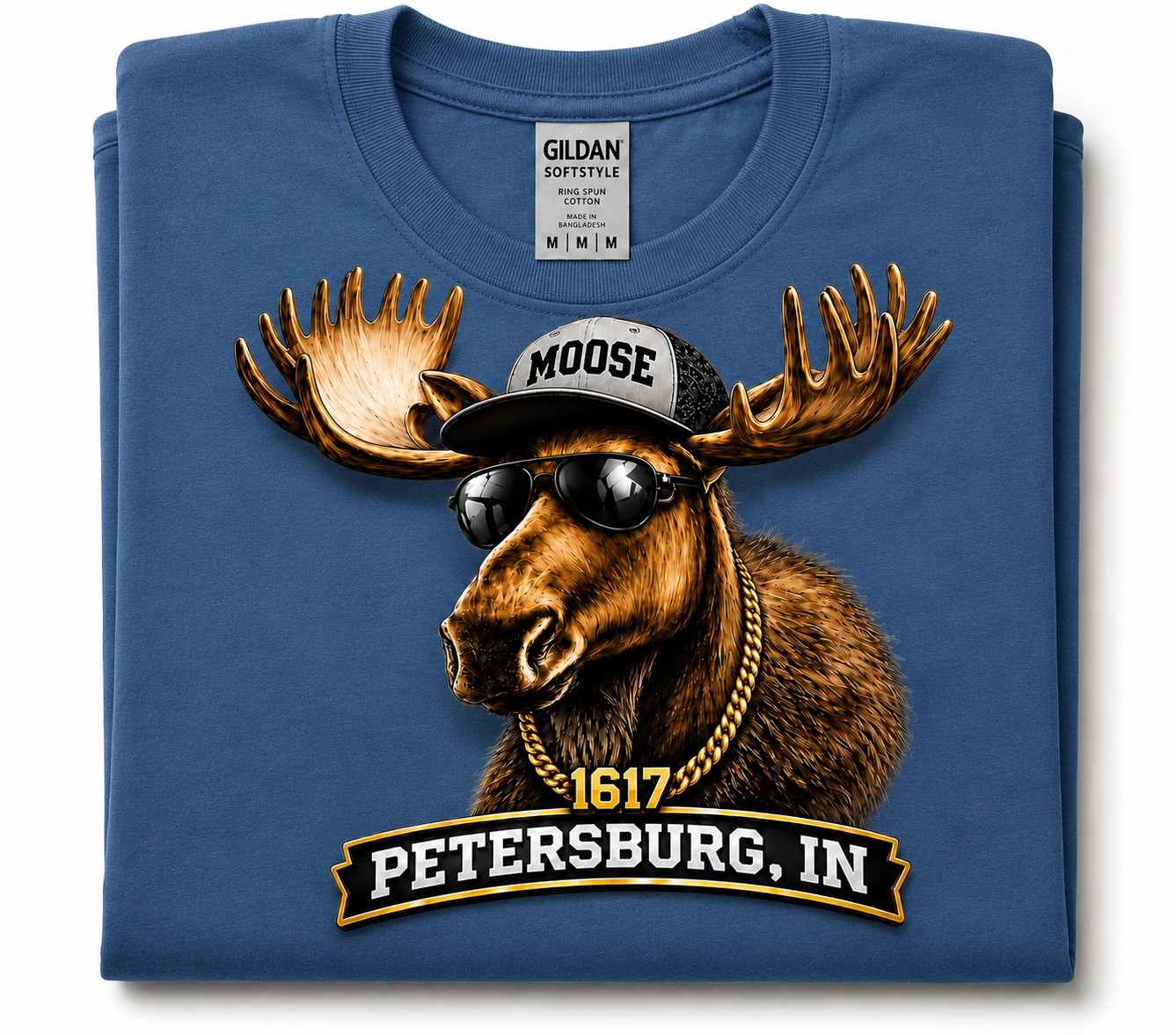 Petersburg Moose 1617 Graphic T-Shirt | Moose Sunglasses & Gold Chain Tee