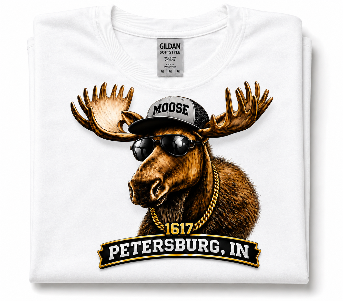 Petersburg Moose 1617 Graphic T-Shirt | Moose Sunglasses & Gold Chain Tee