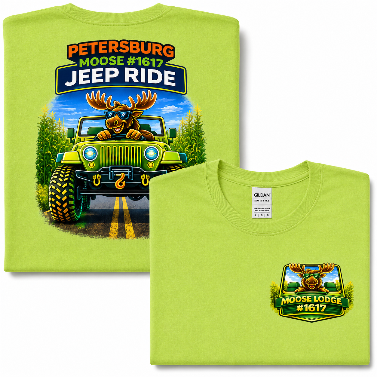 Petersburg Moose #1617 Annual Jeep Ride Graphic T-Shirt | Front & Back Jeep Tee