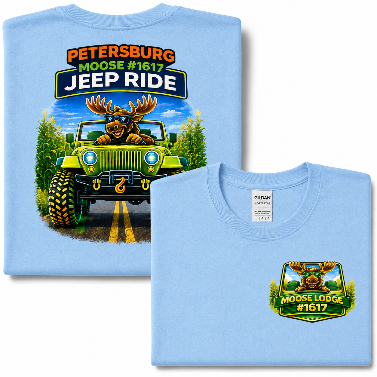 Petersburg Moose #1617 Annual Jeep Ride Graphic T-Shirt | Front & Back Jeep Tee