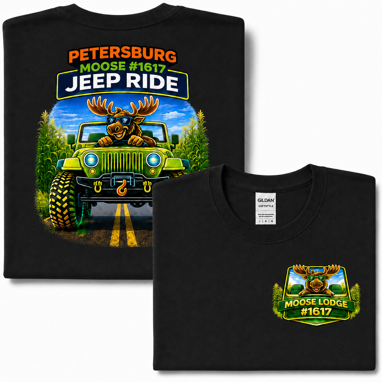 Petersburg Moose #1617 Annual Jeep Ride Graphic T-Shirt | Front & Back Jeep Tee