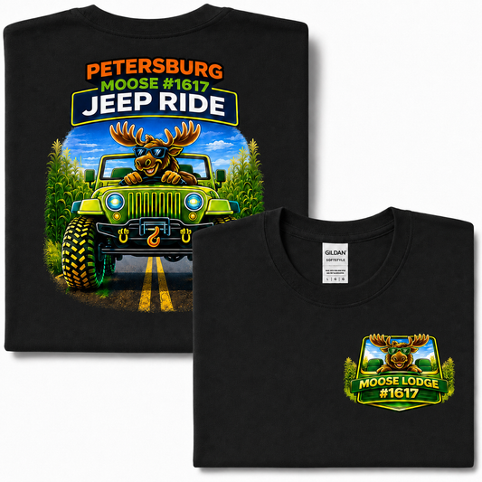 Petersburg Moose #1617 Annual Jeep Ride Graphic T-Shirt | Front & Back Jeep Tee