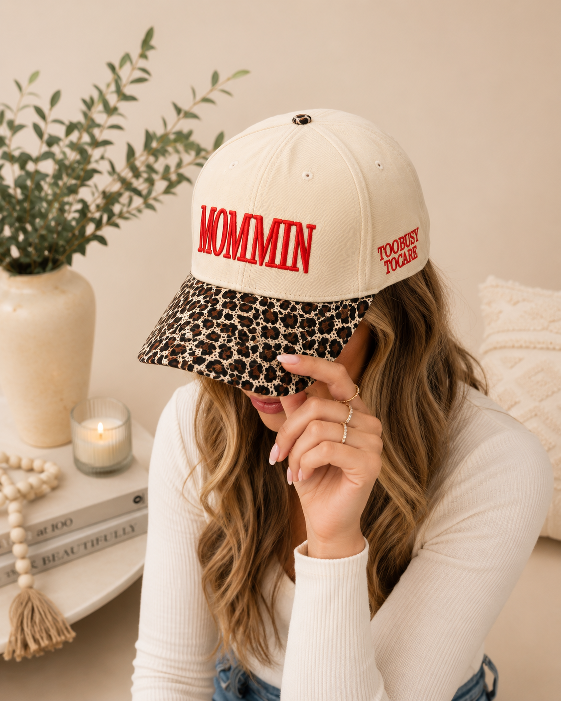 MOMMIN’ Embroidered Baseball Cap | “Too Busy To Care” Adjustable Mom Hat