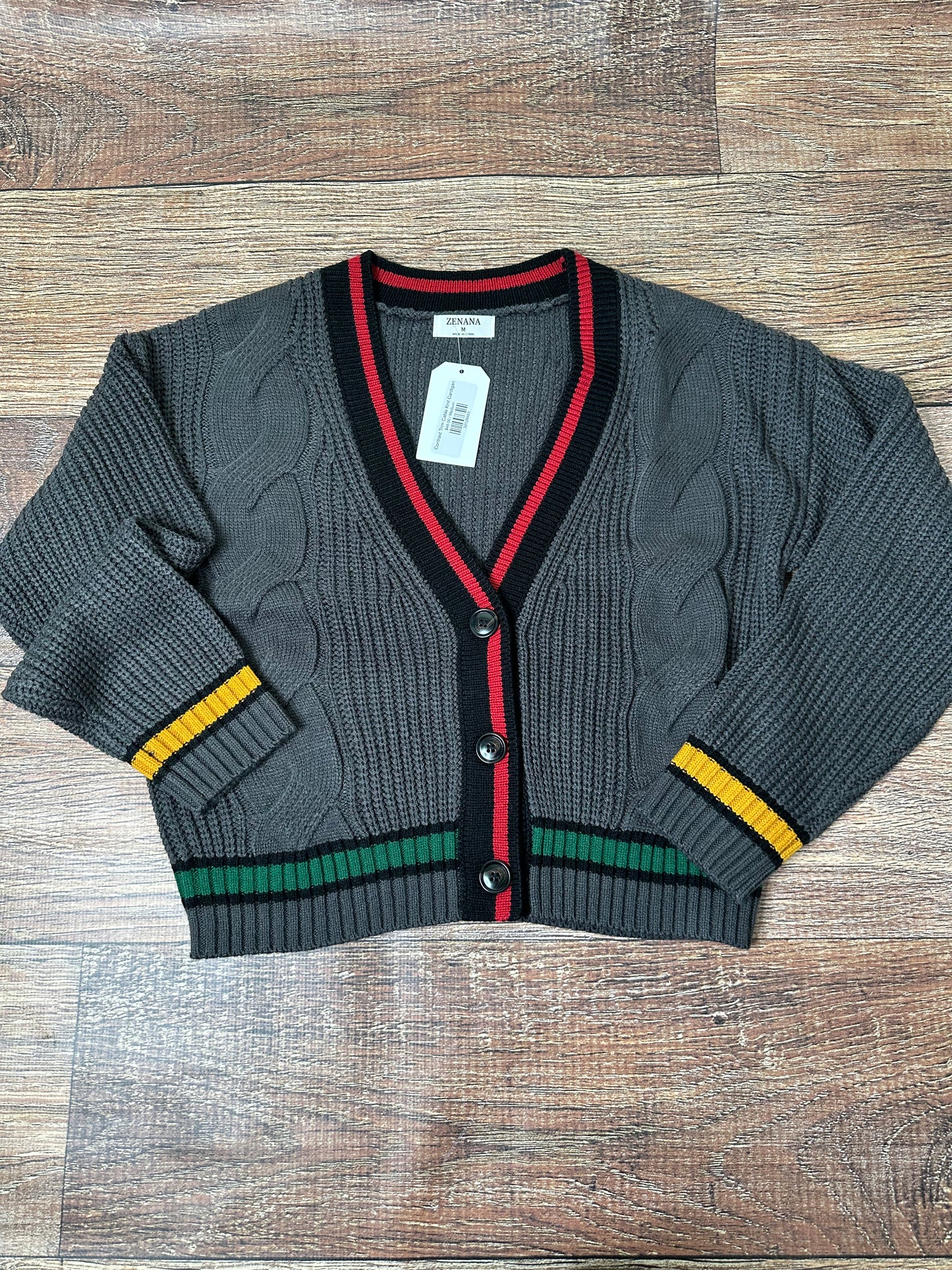 Contrast Trim Cable Knit Cardigan