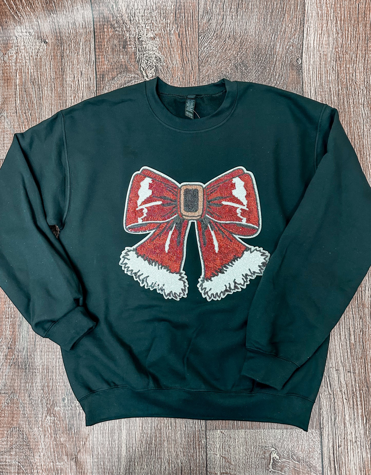 Sequin Santa Bow Patch Crewneck