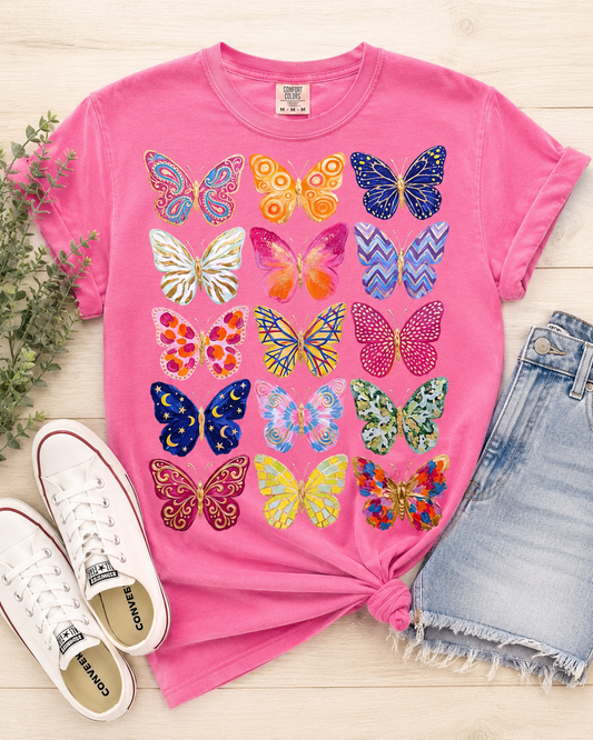 Butterfly Graphic Comfort Colors T-Shirt | Colorful Butterfly Design Tee
