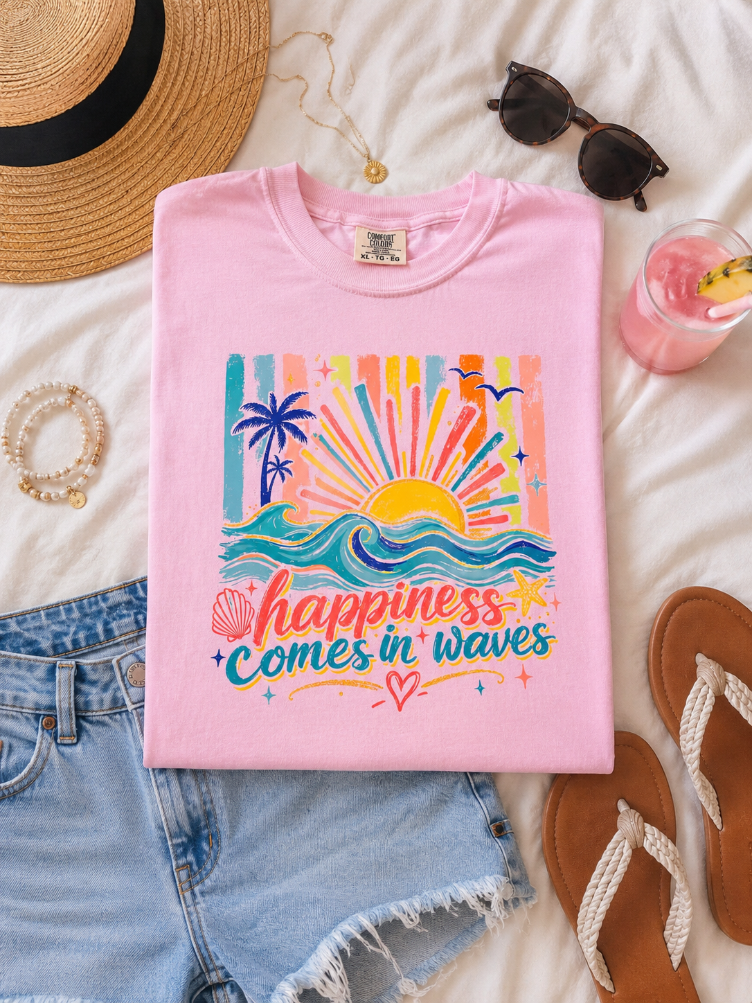 Coastal Happiness Graphic Tee | Retro Beach Comfort Colors Shirt