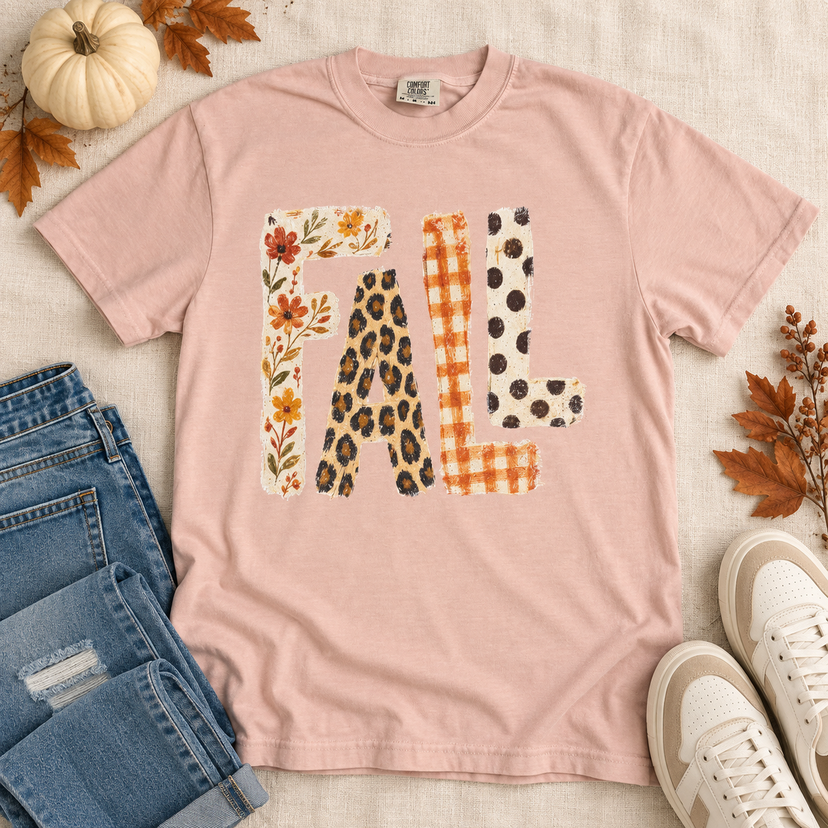 Fall Mixed Pattern Graphic Tee