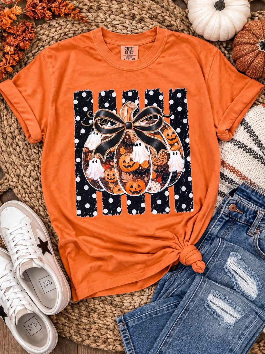 Spooky Bow Pumpkin Tee - Burnt Orange
