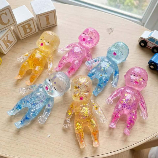 Baby Doll Glitter Slow Rise Squishy | Translucent Sensory Squeeze Toy