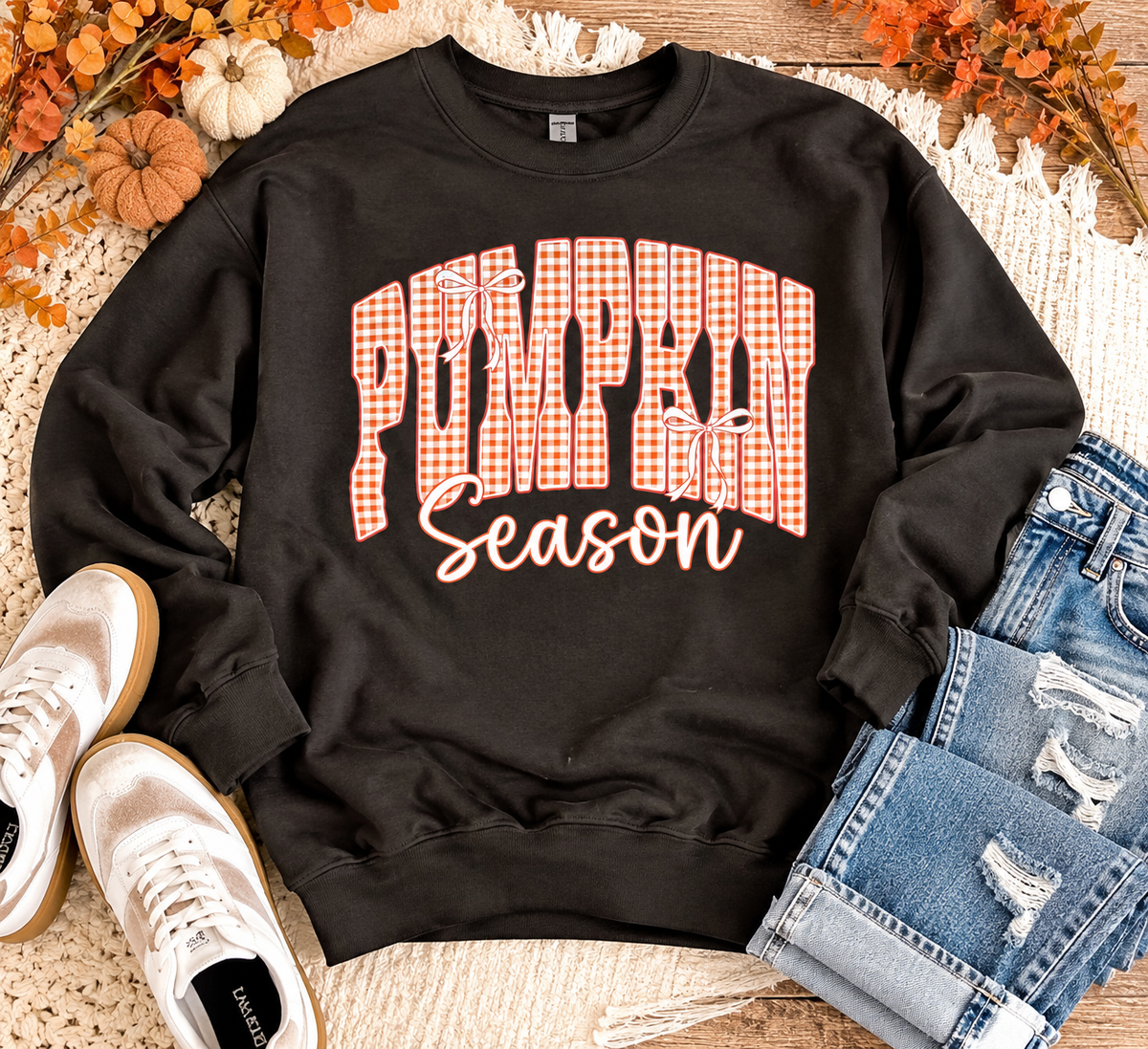 Pumpkin Season Gingham Crewneck