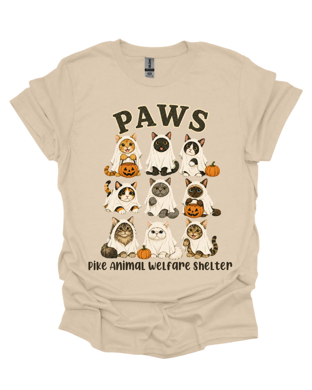 PAWS Halloween Ghost Cats Fundraiser T-Shirt | Gildan Softstyle Unisex