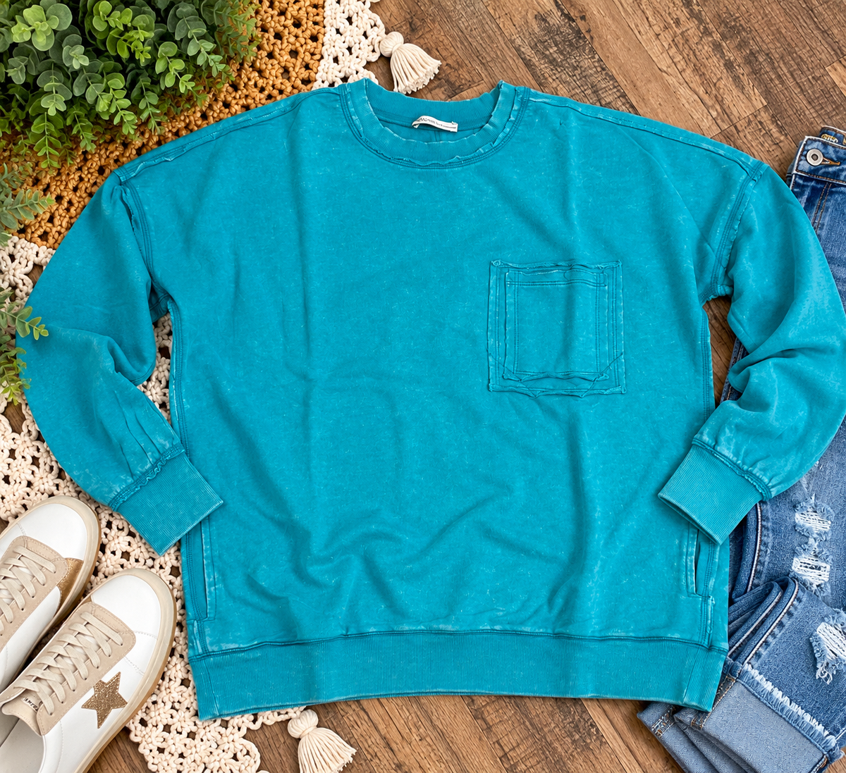 Acid wash pocket sweatshirt, multiple colors