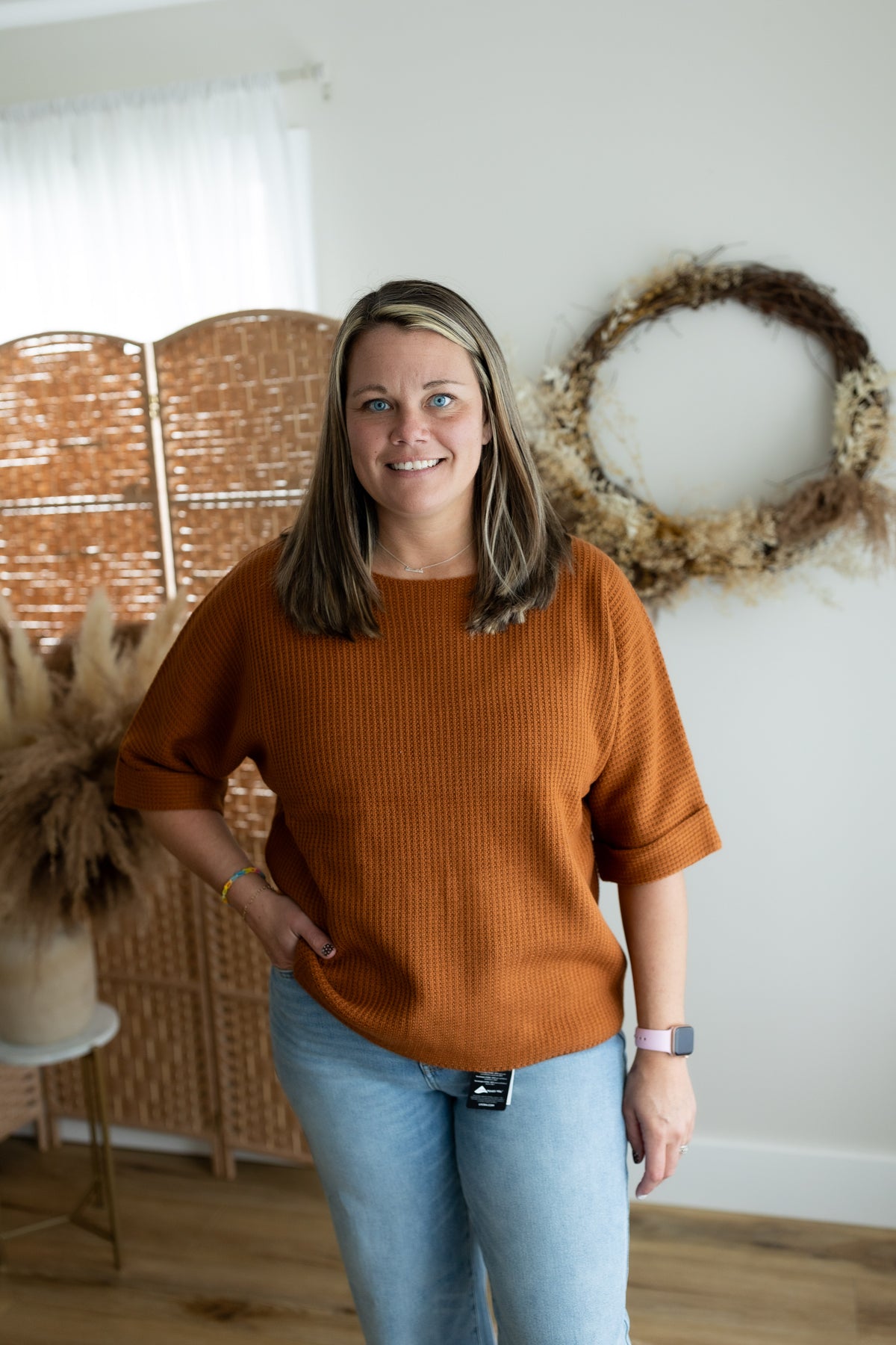 Rust Boat Neck Sweater Top