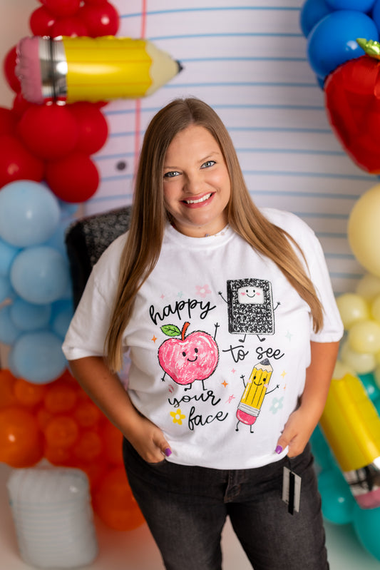 Happy to See Your Face Comfort Colors T-Shirt | Whimsical Back to School Teacher Tee