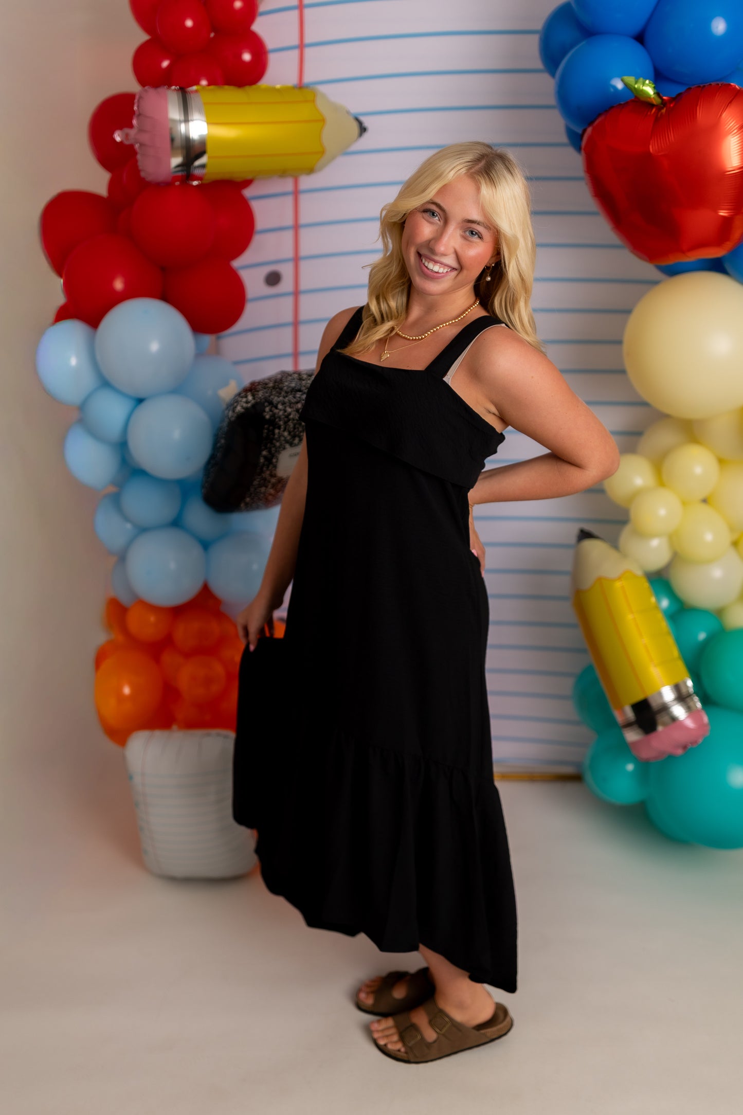 Women's Crinkle Woven Tie Back Maxi Dress | High-Low Ruffle Hem Dress with Pockets