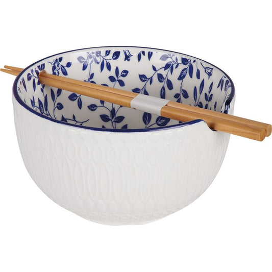 Indigo Floral Ramen Bowl Set