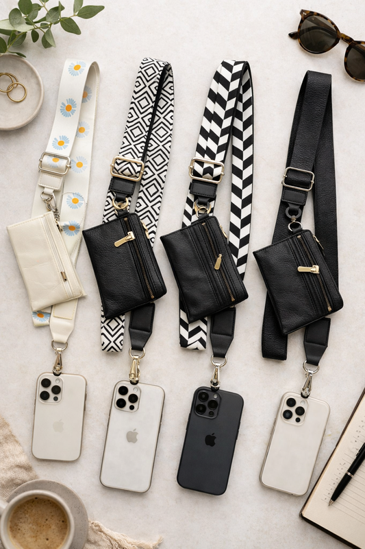 Clip and Go Crossbody Duo Phone Strap and Wallet Hands Free Cell Phone Purse