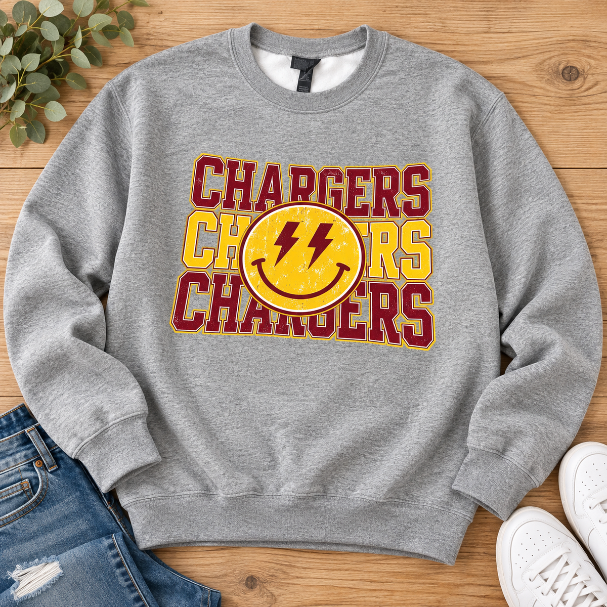 Chargers Smiley Lightning Bolt Crewneck