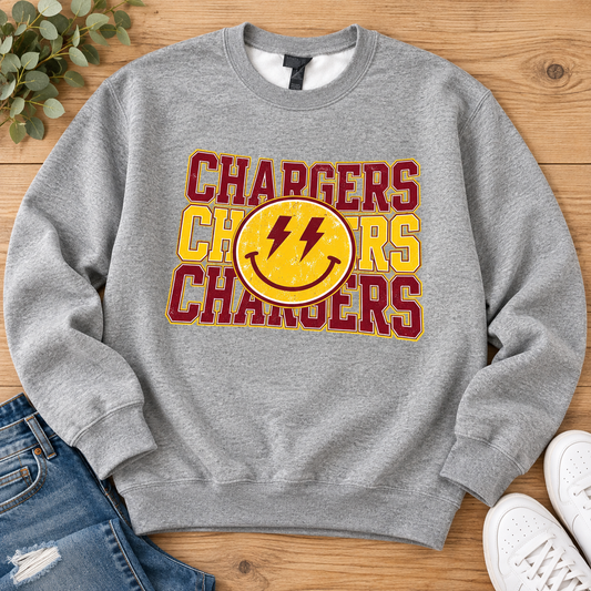 Chargers Smiley Lightning Bolt Crewneck