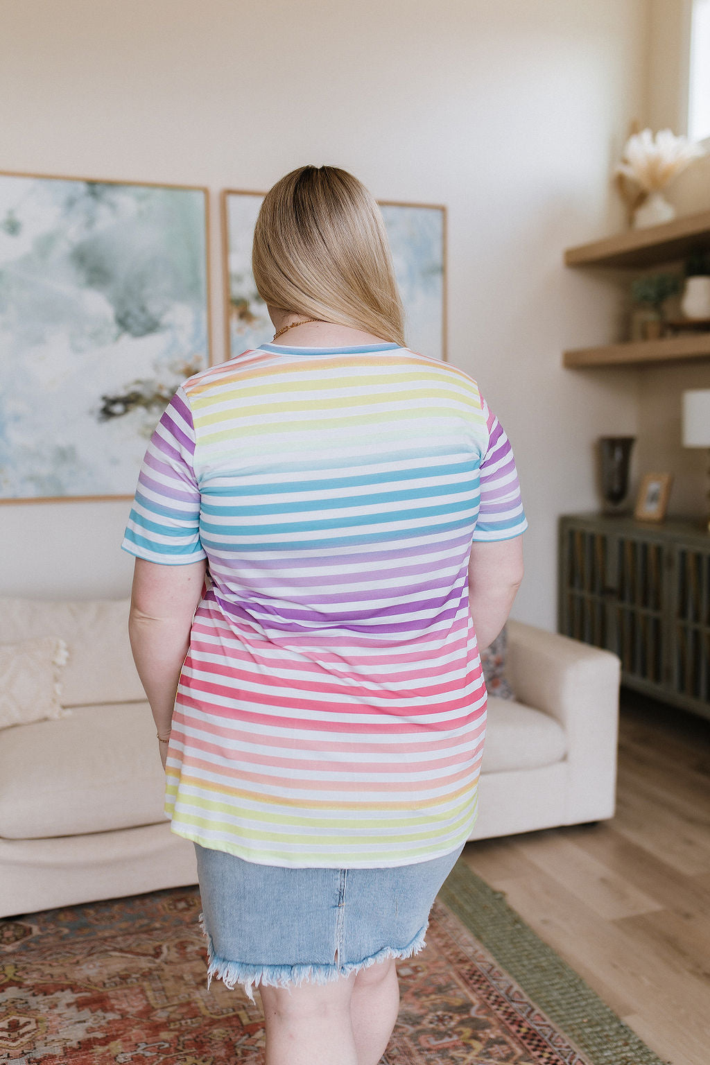 Looking for Rainbows V-Neck Striped Top