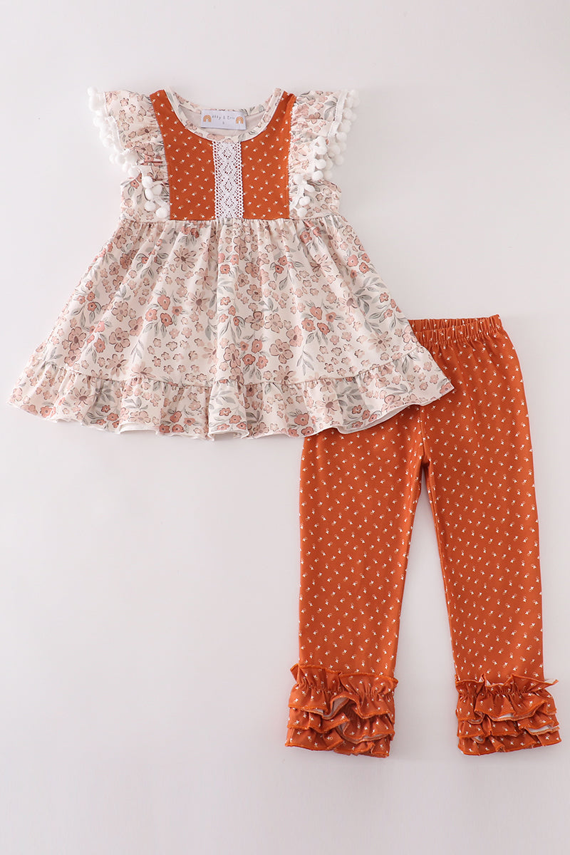 Rust Floral Ruffle Outfit