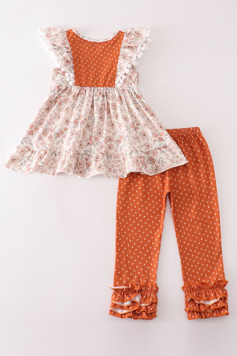 Rust Floral Ruffle Outfit