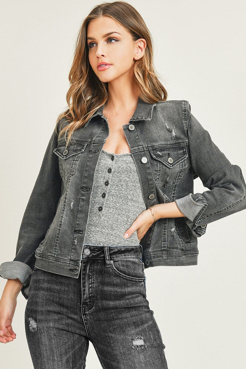 Risen Vintage Wash Grey Denim Jacket – Timeless Everyday Layer
