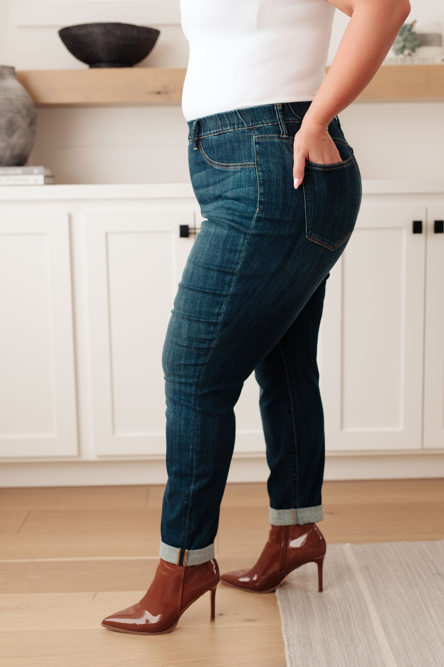 Judy Blue High Rise Pull On Double Cuff Slim Jeans