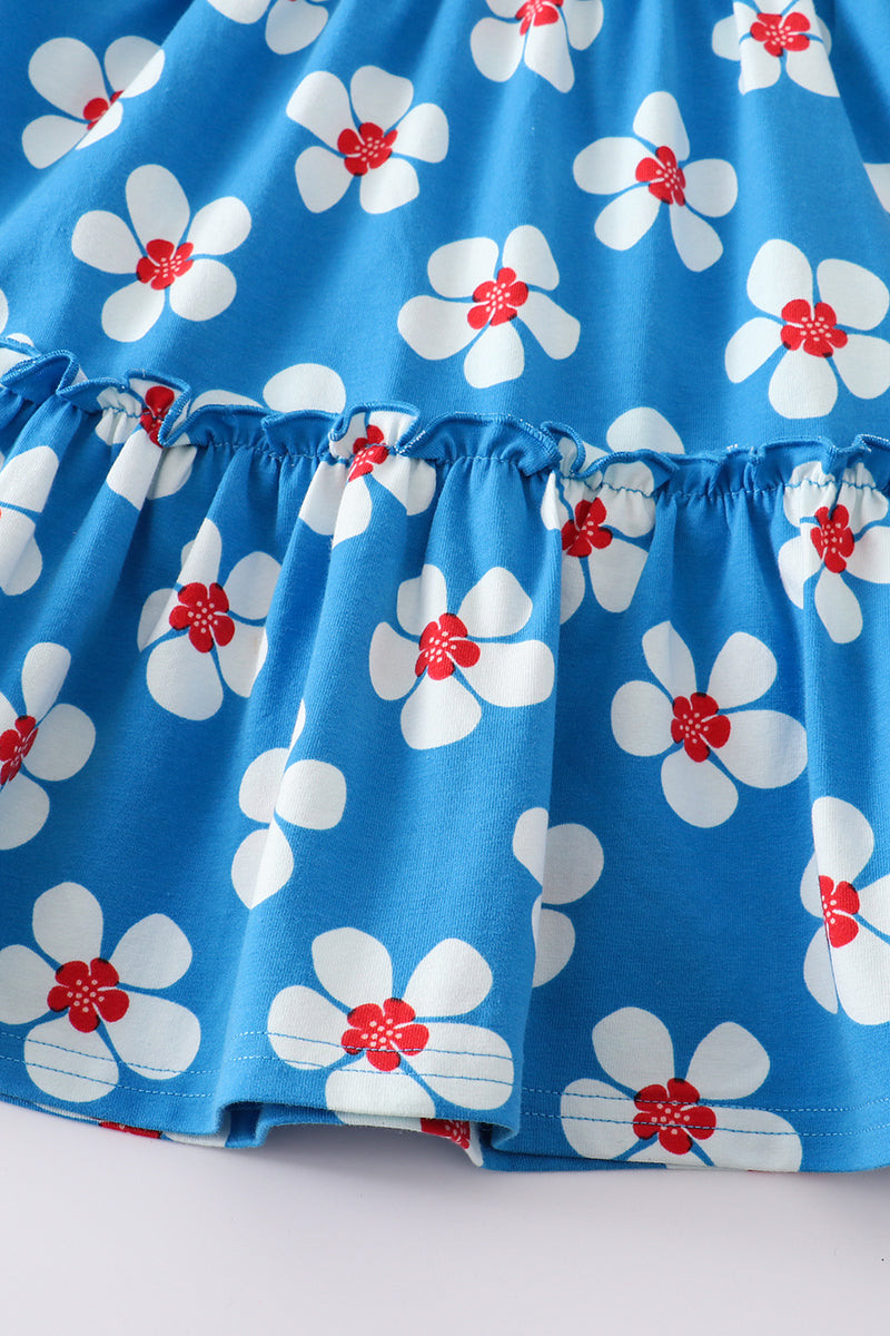 Blue & White Flower Print Dress