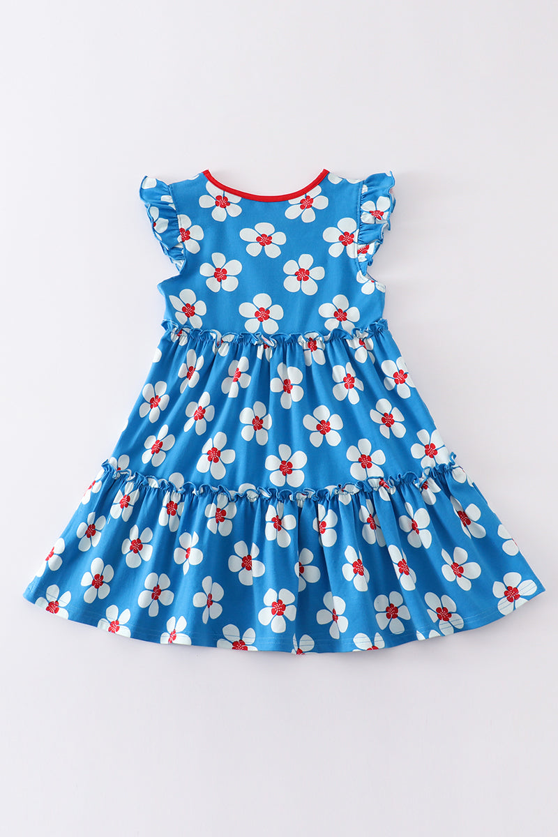 Blue & White Flower Print Dress