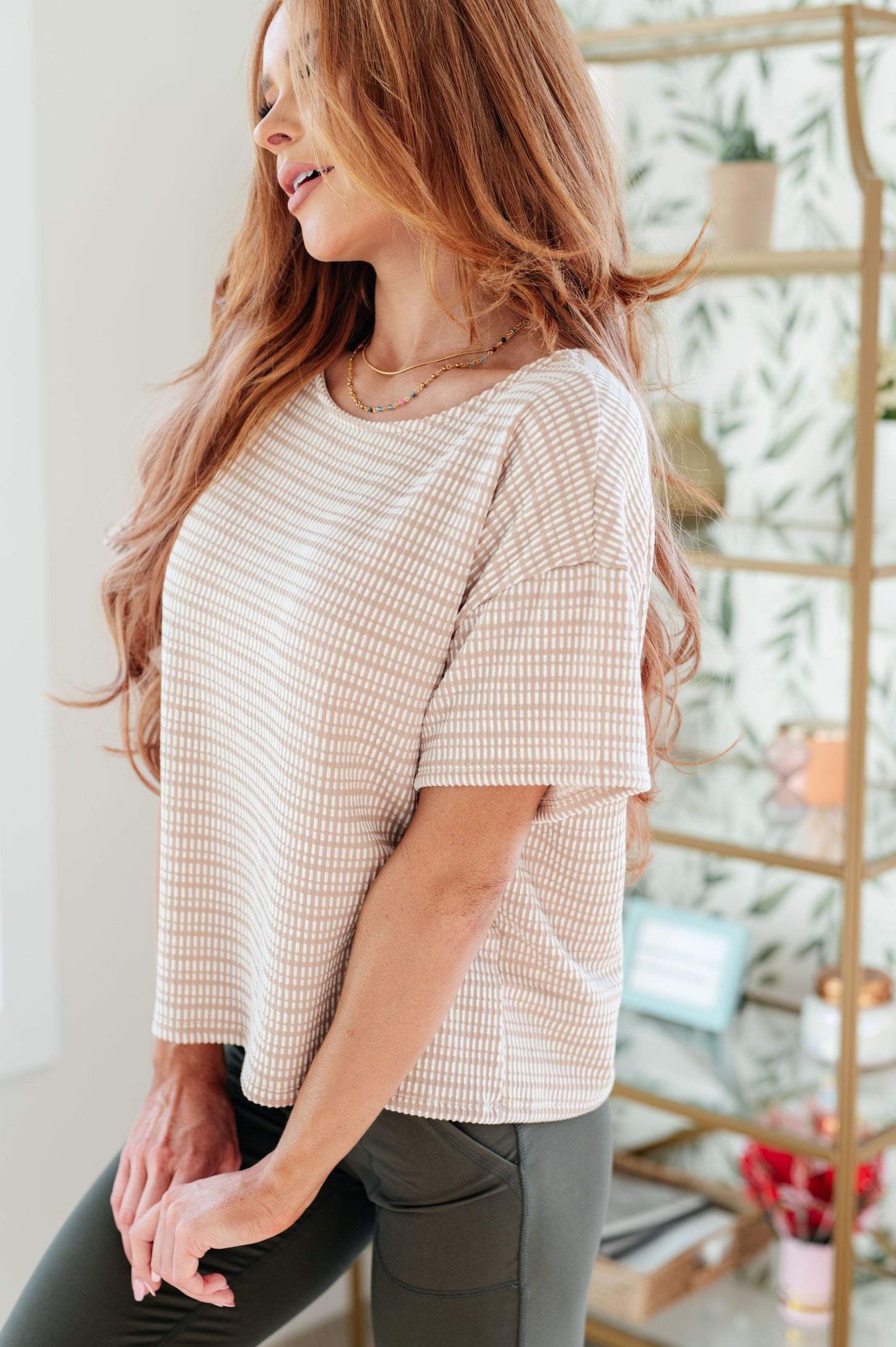 Textured Boxy Top in Taupe