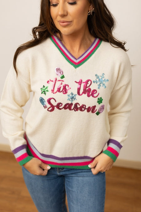 Tis the Season Sequin Cream Sweater