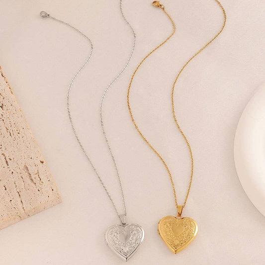 18K Stainless Steel Tarnish Free Heart Locket Necklace | Waterproof Silver Jewelry