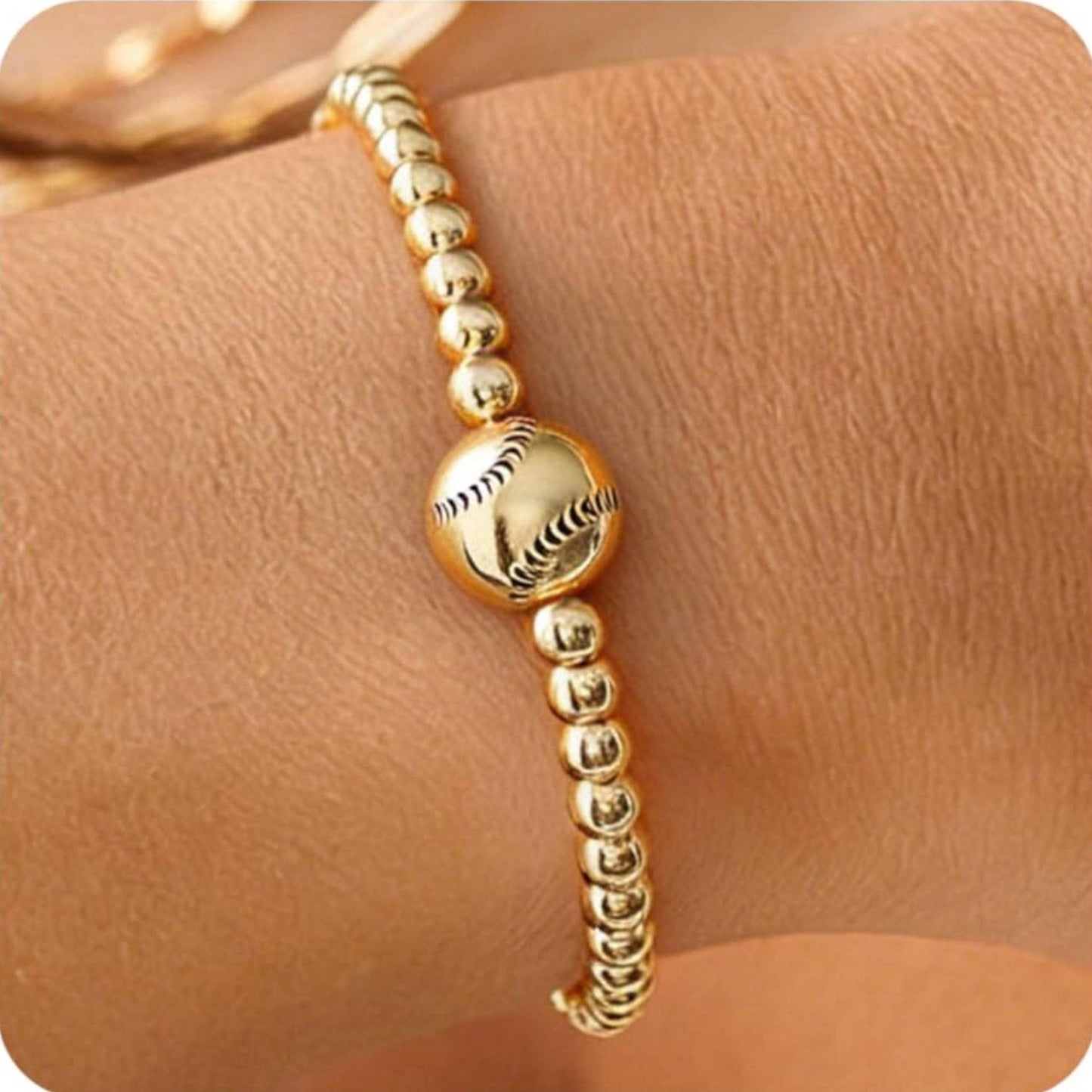 Gold Multi Ball Chain Stretch Bracelet with Minimalist Football Charm | Stackable Bracelet