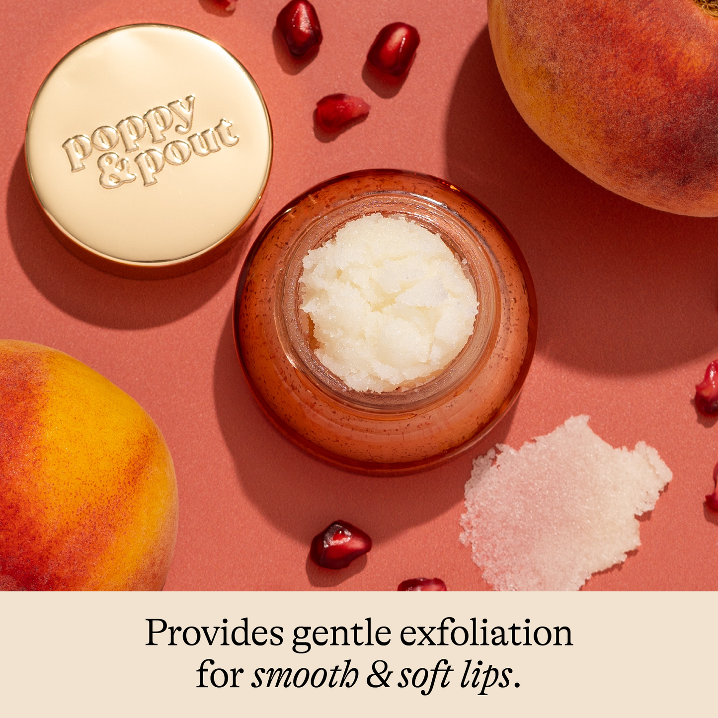 Pomegranate Peach Lip Scrub – Natural Exfoliating Sugar Scrub by Poppy & Pout