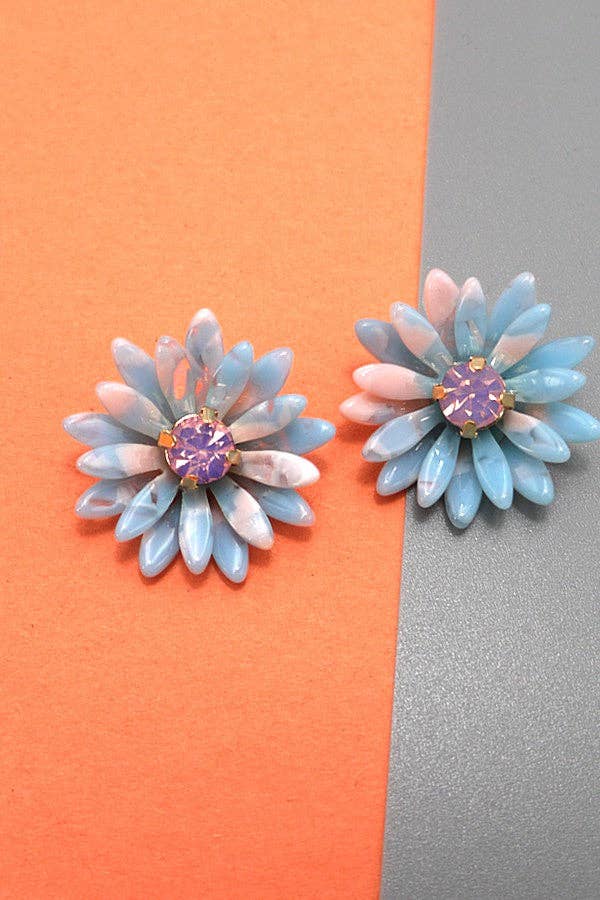 Handmade Daisy Acrylic Earrings with Rhinestones | Lightweight Floral Statement Earrings