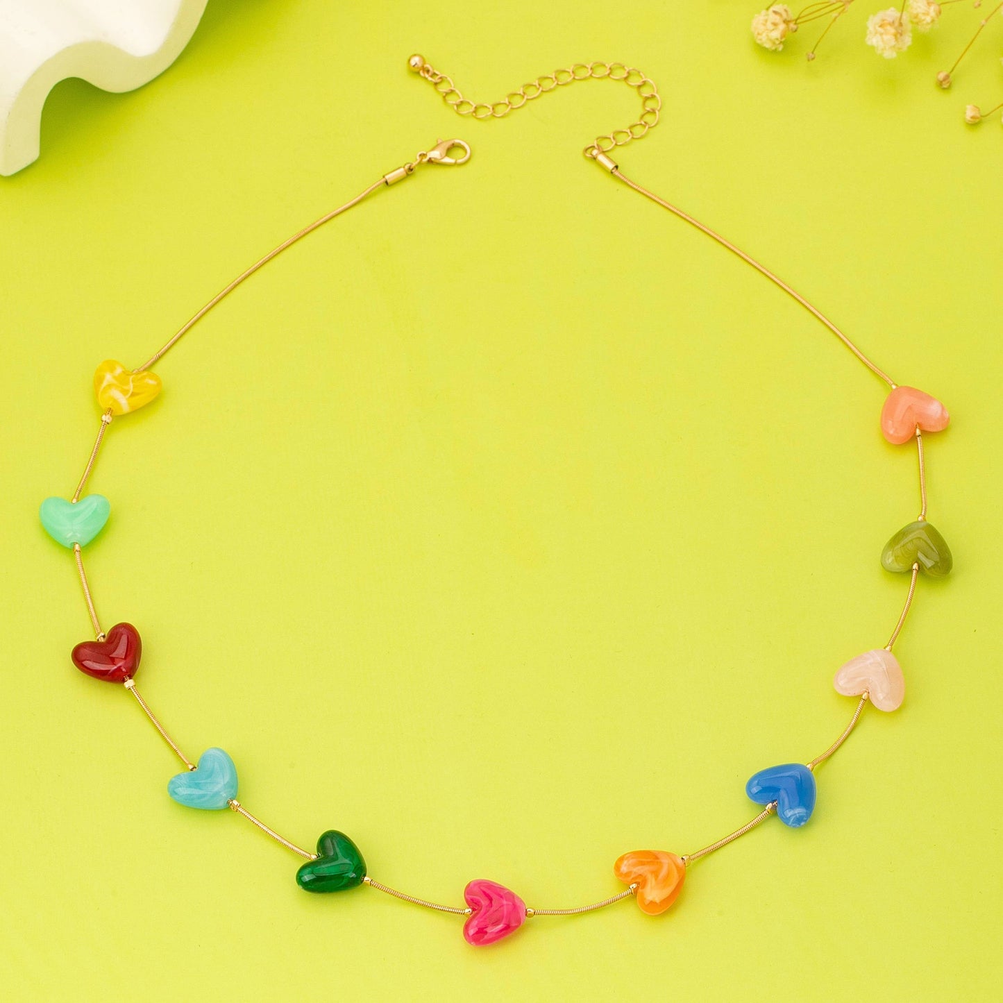 Multicolor Resin Beaded Heart Station Necklace