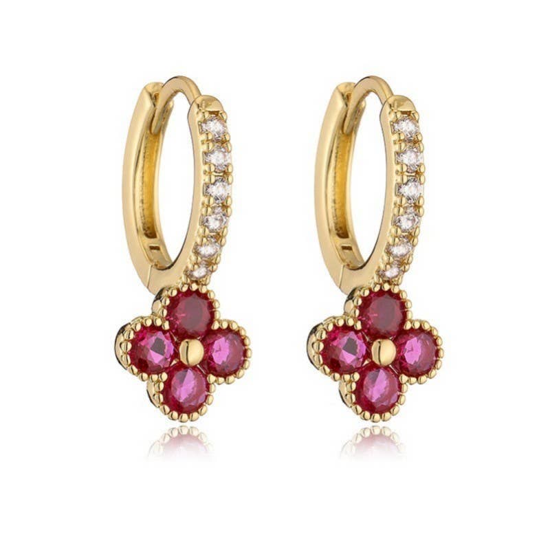 Dainty Clover Crystal Huggie Hoop Earrings