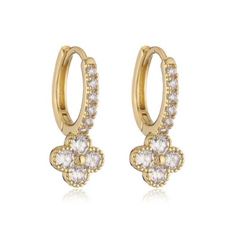 Dainty Clover Crystal Huggie Hoop Earrings