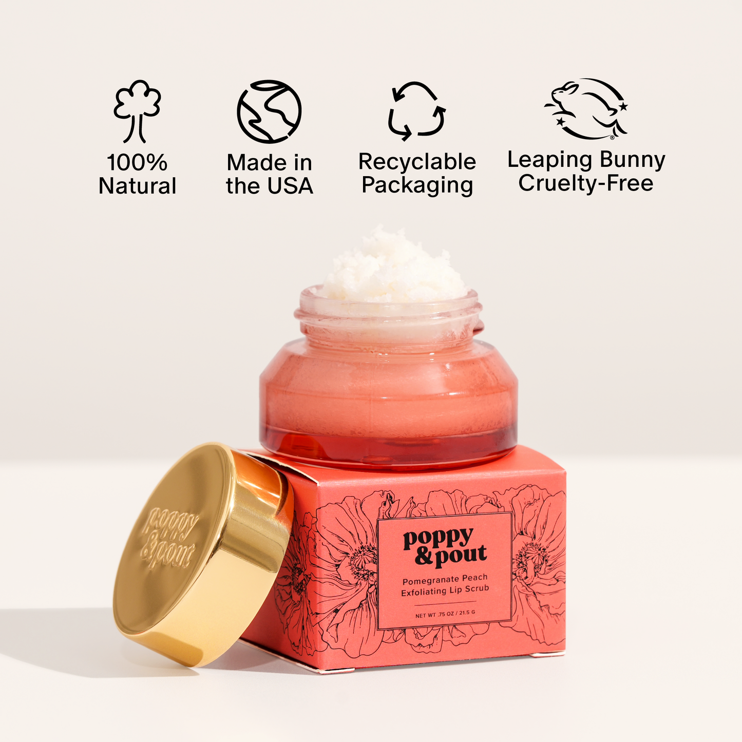 Pomegranate Peach Lip Scrub – Natural Exfoliating Sugar Scrub by Poppy & Pout