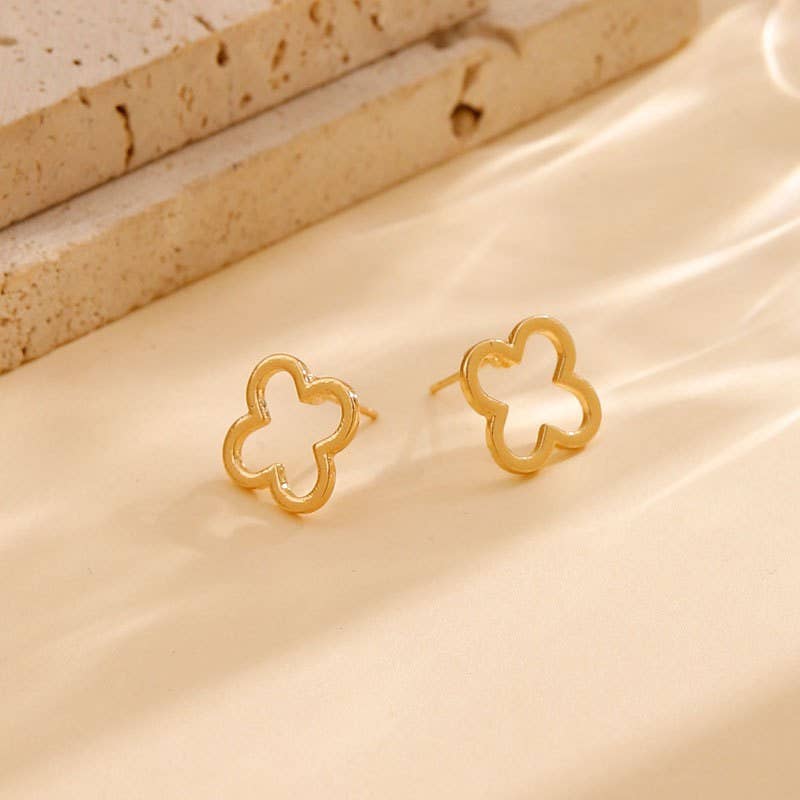 18K Gold Stainless Steel Open Clover Stud Earrings | Tarnish Free Waterproof Minimalist Earrings