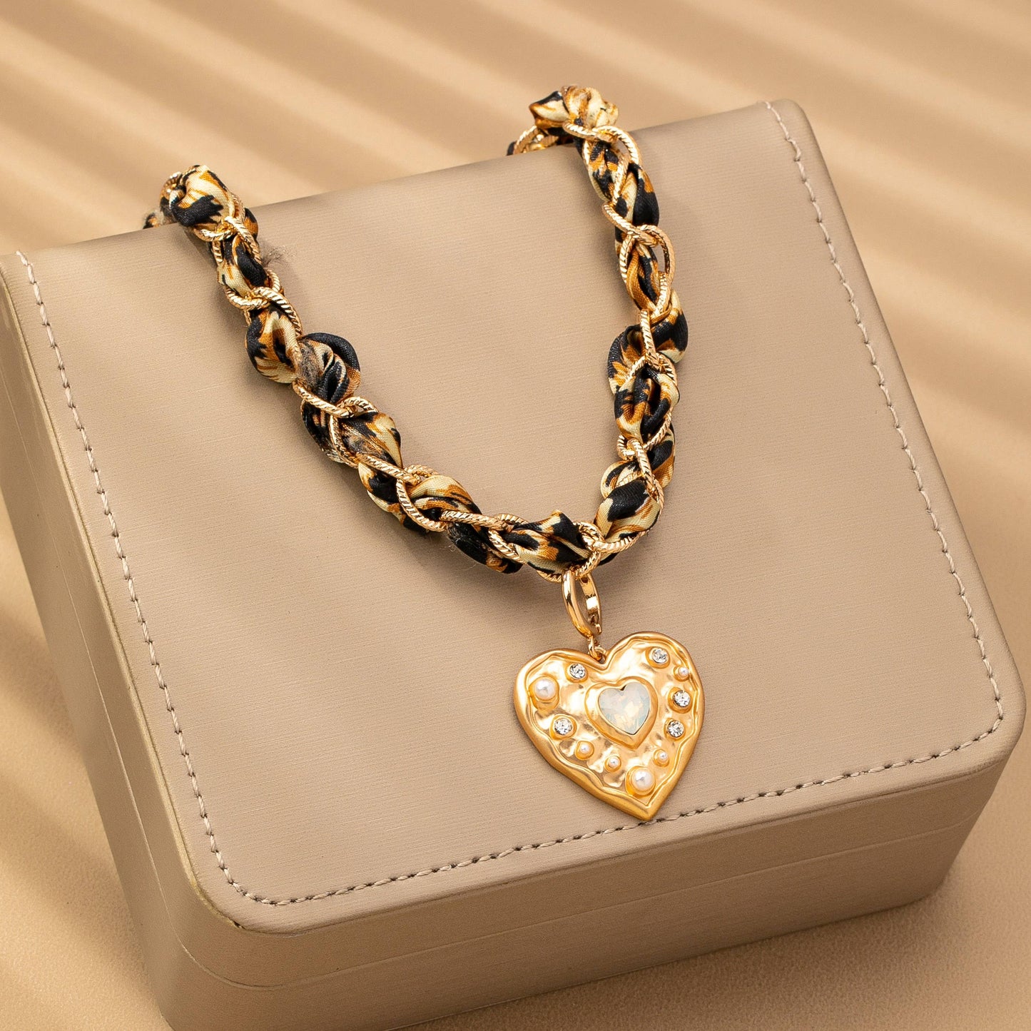 DOUBLE CORD CHARM NECKLACE - HEART CROSS STONE | 80N92547